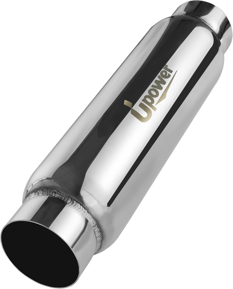 U-Power 3" Inlet&Outlet Exhaust Resonator,16" Overall Length Center Straight Through Stainless Steel Muffler,Polished - Image 1